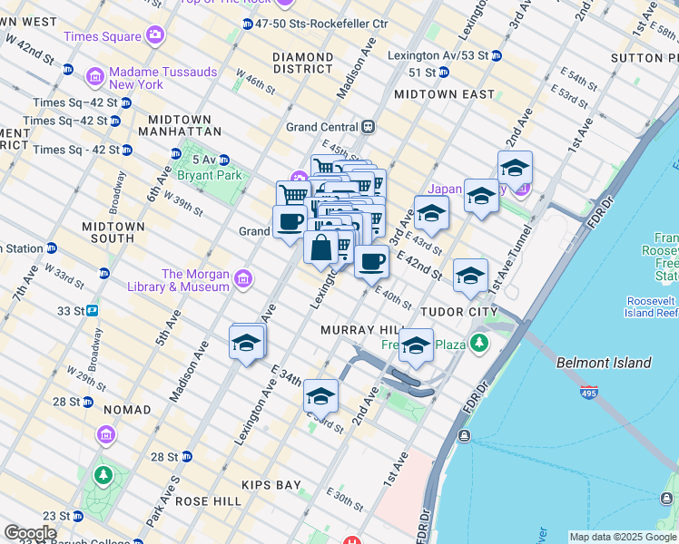 map of restaurants, bars, coffee shops, grocery stores, and more near in New York