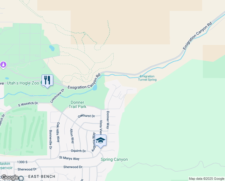 map of restaurants, bars, coffee shops, grocery stores, and more near 900 Donner Way in Salt Lake City