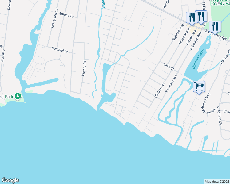 map of restaurants, bars, coffee shops, grocery stores, and more near 13 Laura Avenue in East Patchogue