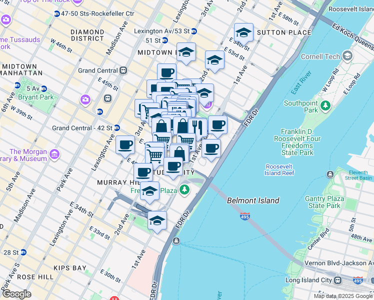map of restaurants, bars, coffee shops, grocery stores, and more near in New York