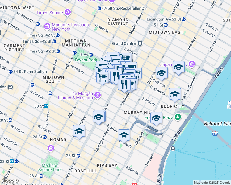 map of restaurants, bars, coffee shops, grocery stores, and more near in New York