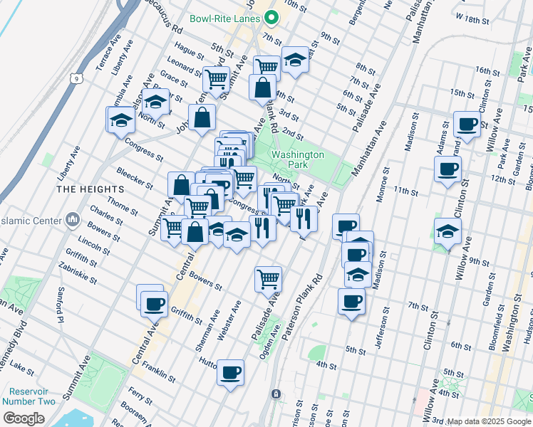 map of restaurants, bars, coffee shops, grocery stores, and more near 288 Sherman Avenue in Jersey City