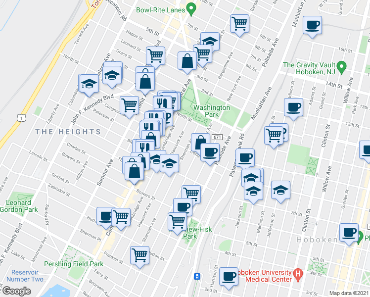 map of restaurants, bars, coffee shops, grocery stores, and more near 231 County Road 667 in Jersey City