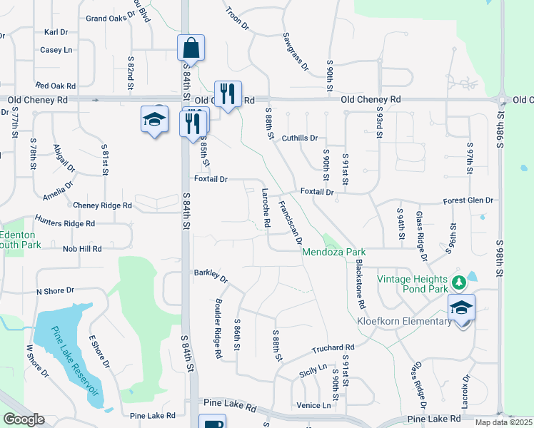 map of restaurants, bars, coffee shops, grocery stores, and more near 6107 Laroche Road in Lincoln