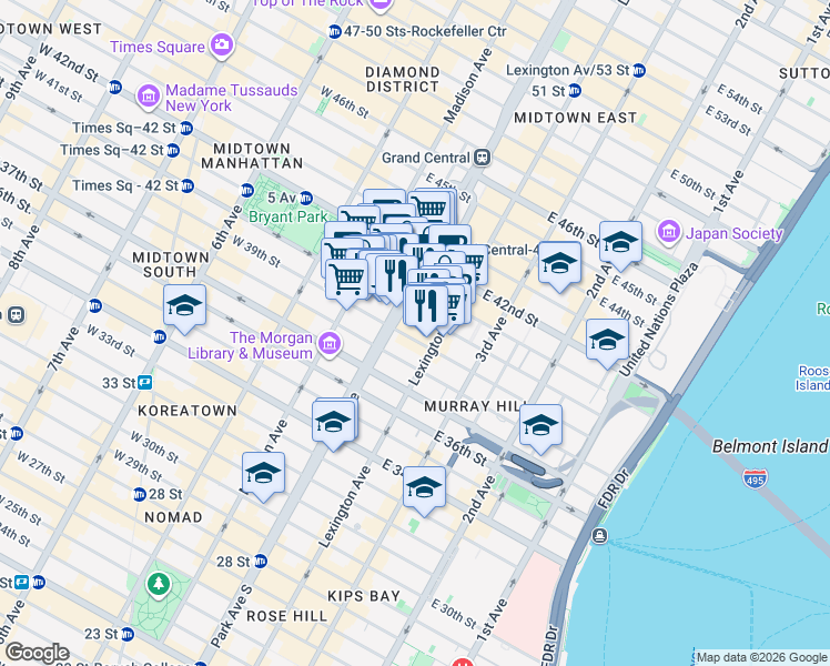 map of restaurants, bars, coffee shops, grocery stores, and more near in New York