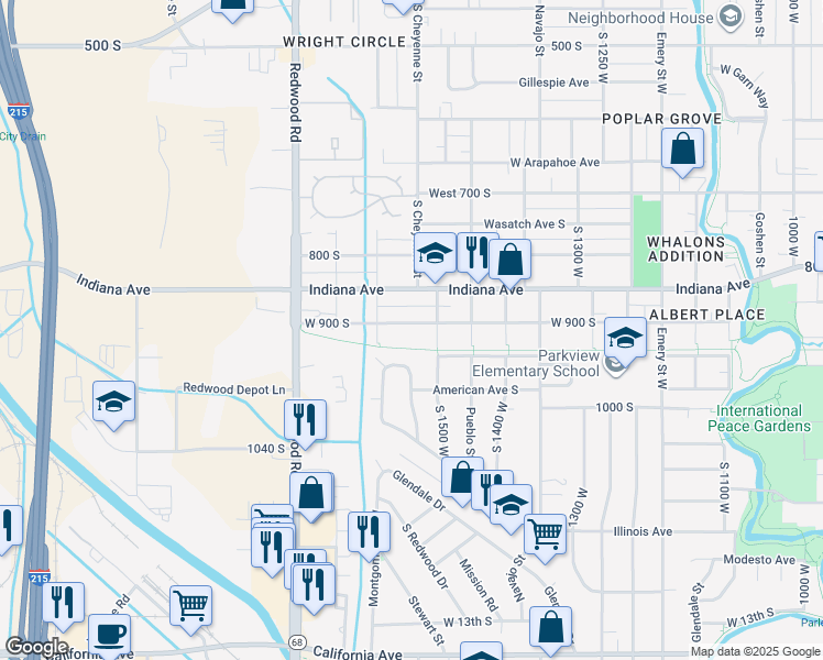 map of restaurants, bars, coffee shops, grocery stores, and more near 1531 West 900 South in Salt Lake City