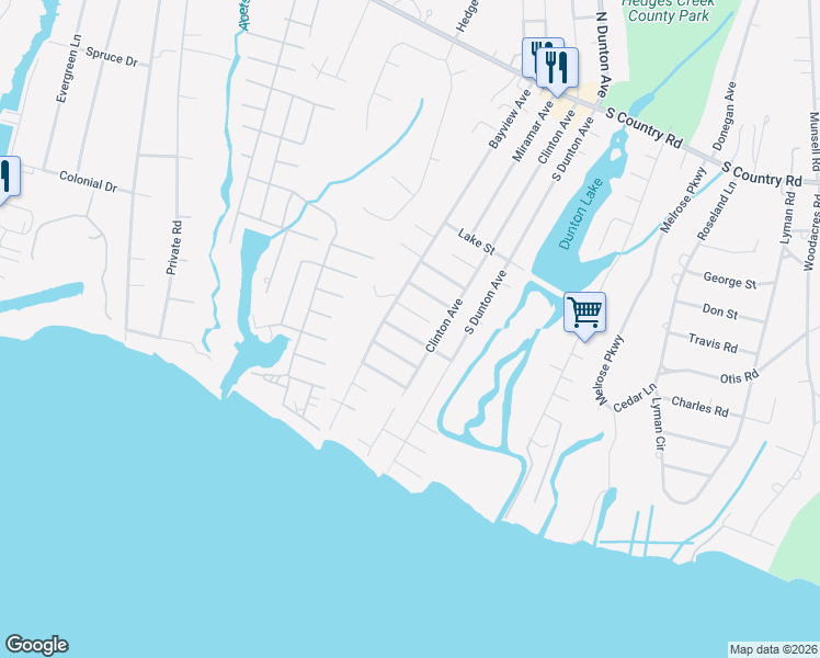 map of restaurants, bars, coffee shops, grocery stores, and more near 10 Milan Street in East Patchogue