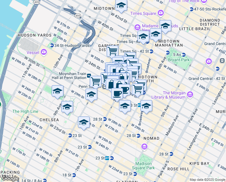 map of restaurants, bars, coffee shops, grocery stores, and more near in New York