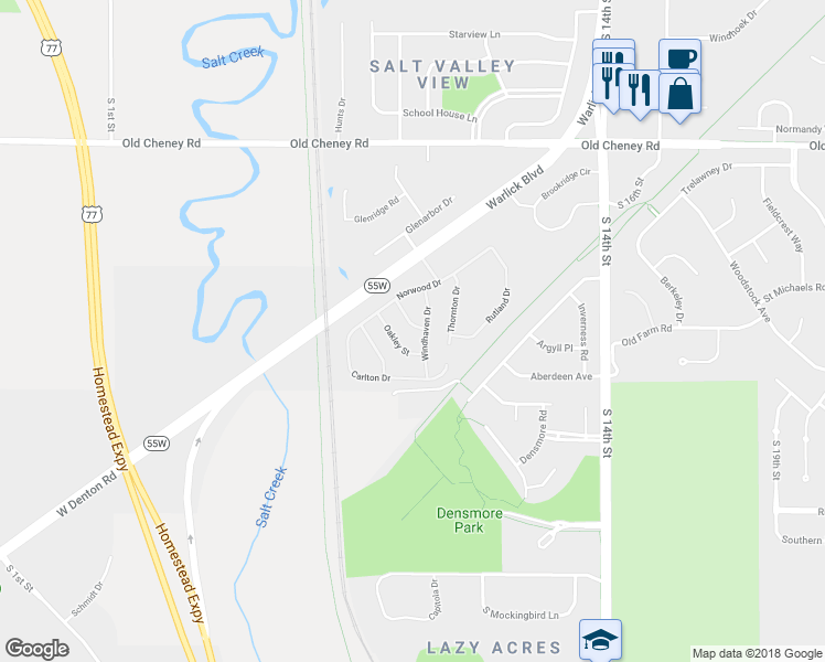map of restaurants, bars, coffee shops, grocery stores, and more near 6101 Glenbrook Lane in Lincoln