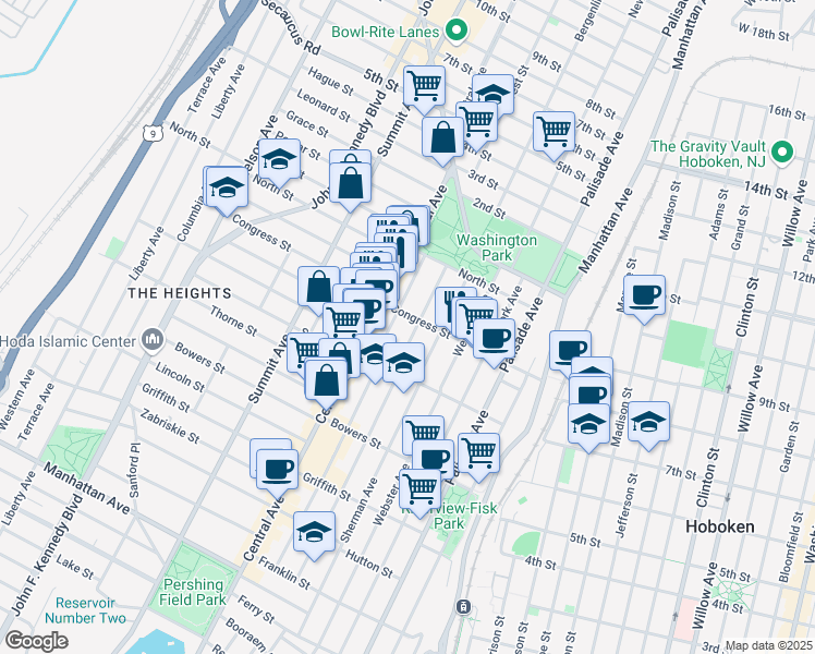 map of restaurants, bars, coffee shops, grocery stores, and more near 231 County Road 667 in Jersey City
