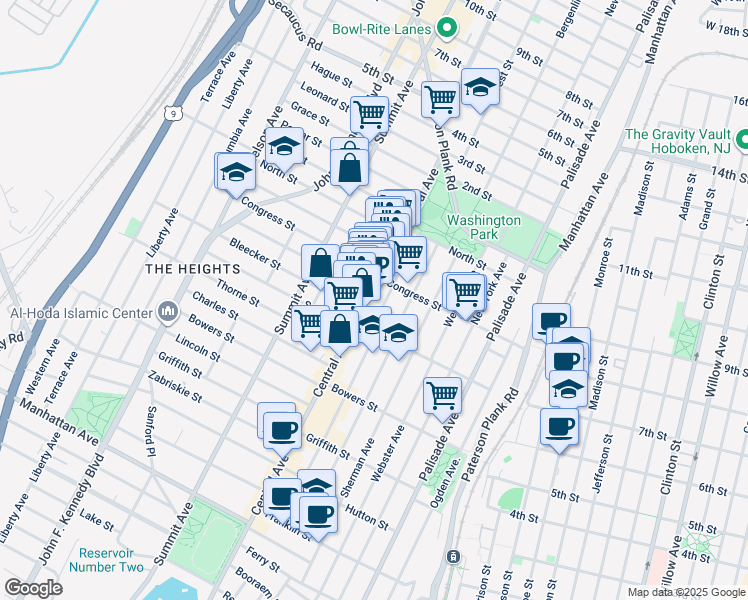 map of restaurants, bars, coffee shops, grocery stores, and more near 464 County Road 663 in Jersey City
