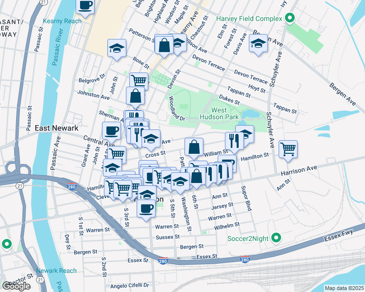map of restaurants, bars, coffee shops, grocery stores, and more near 512 Davis Avenue in Harrison