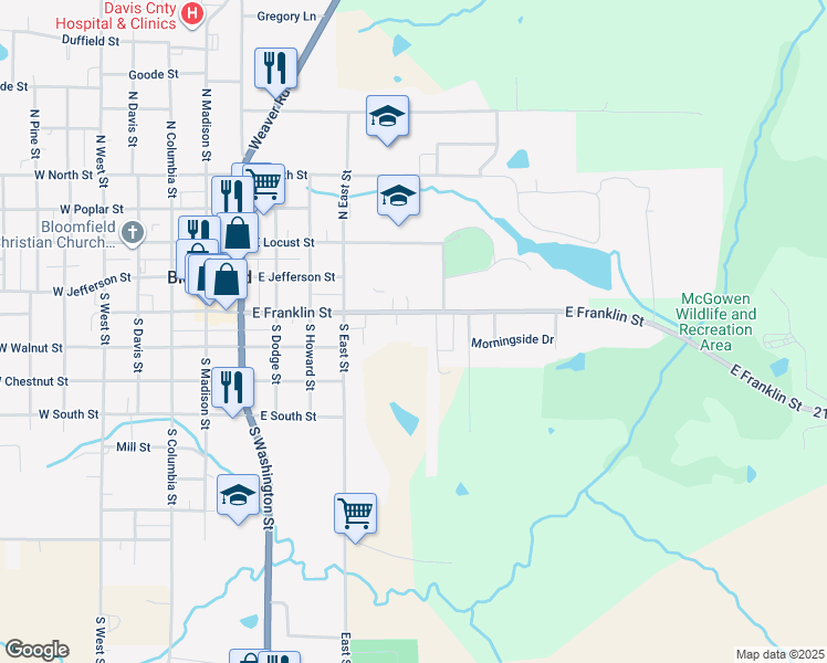 map of restaurants, bars, coffee shops, grocery stores, and more near 698-868 East Franklin Street in Bloomfield
