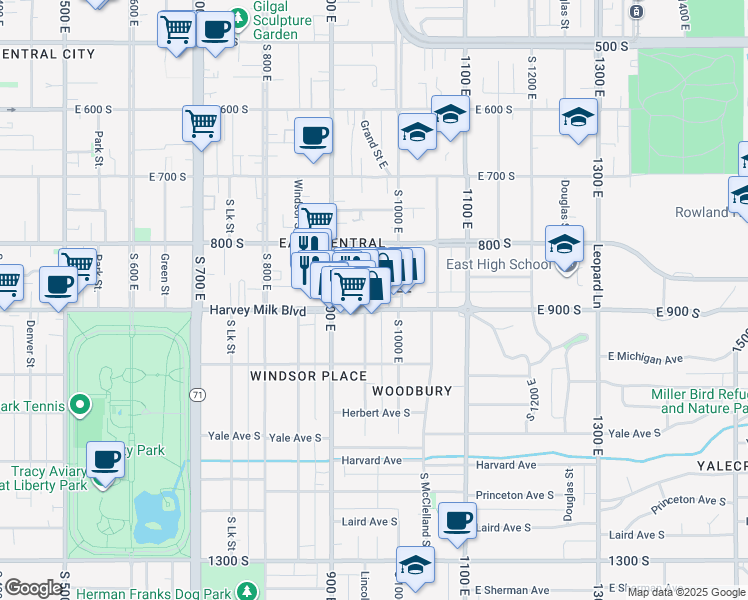 map of restaurants, bars, coffee shops, grocery stores, and more near 844 Lincoln Street in Salt Lake City