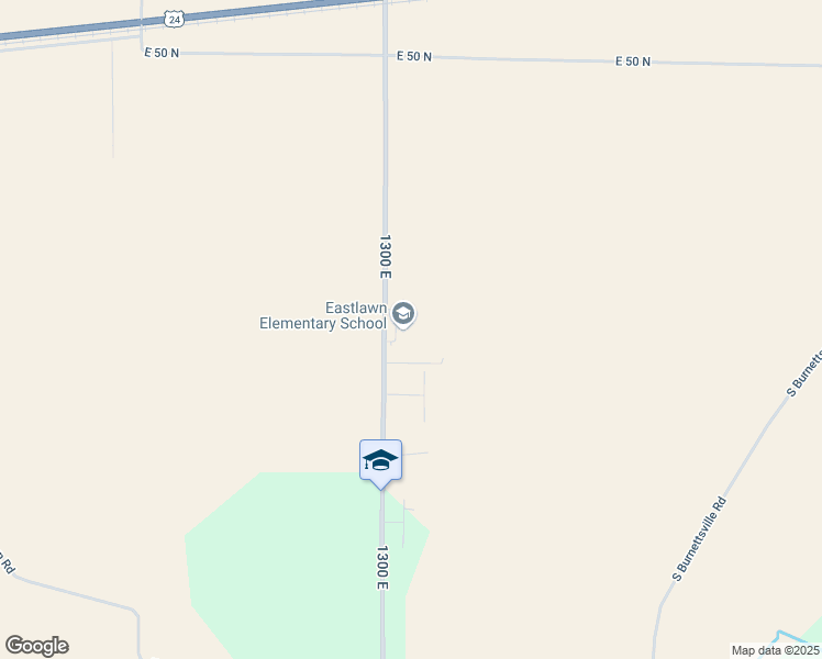 map of restaurants, bars, coffee shops, grocery stores, and more near 47 South 1300 East in Burnettsville