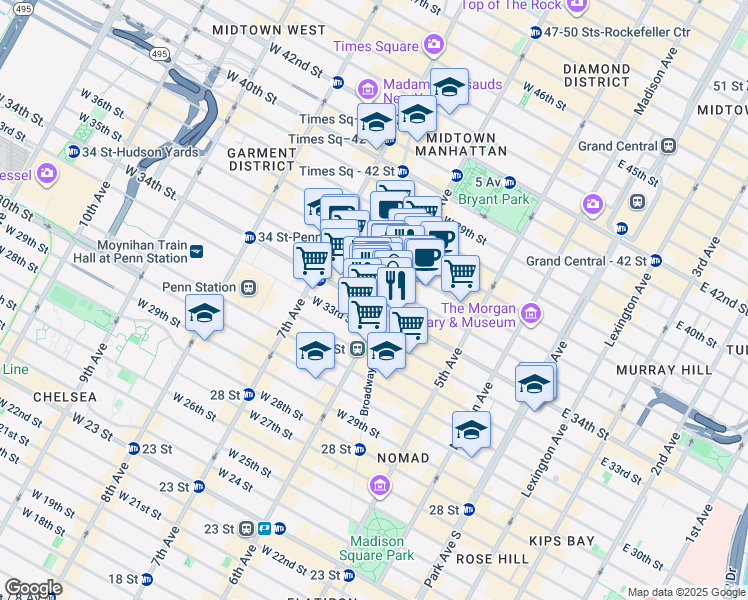 map of restaurants, bars, coffee shops, grocery stores, and more near in New York