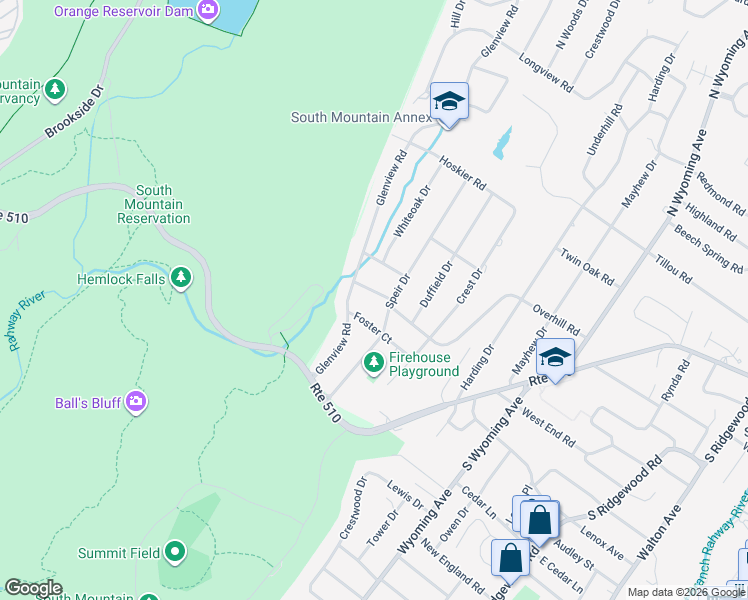 map of restaurants, bars, coffee shops, grocery stores, and more near 17 Overhill Road in South Orange
