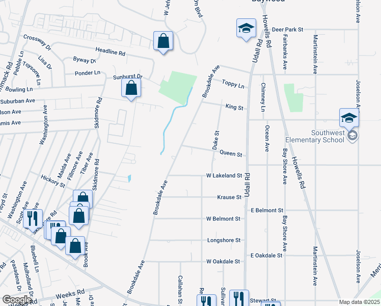 map of restaurants, bars, coffee shops, grocery stores, and more near 100 Queen Street in Bay Shore