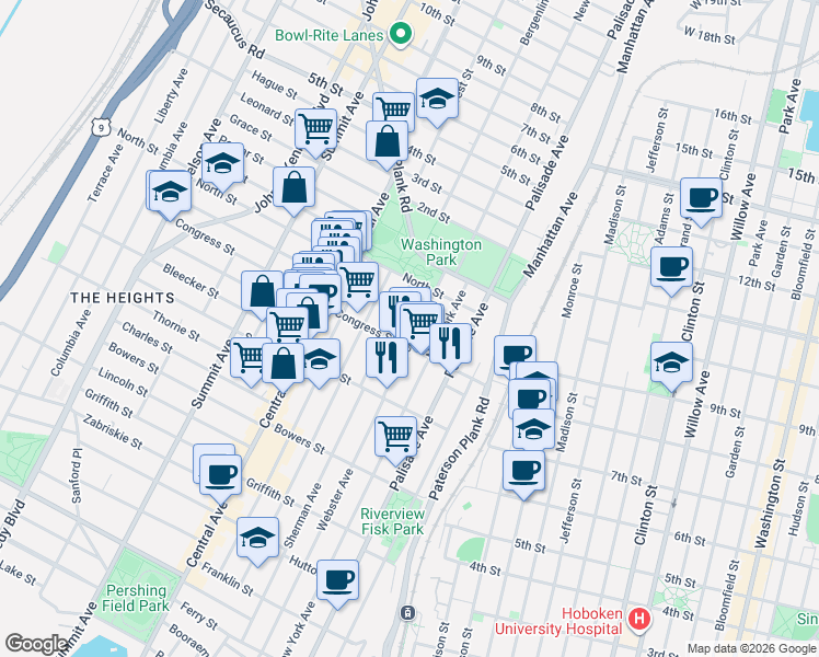 map of restaurants, bars, coffee shops, grocery stores, and more near 288 Sherman Avenue in Jersey City