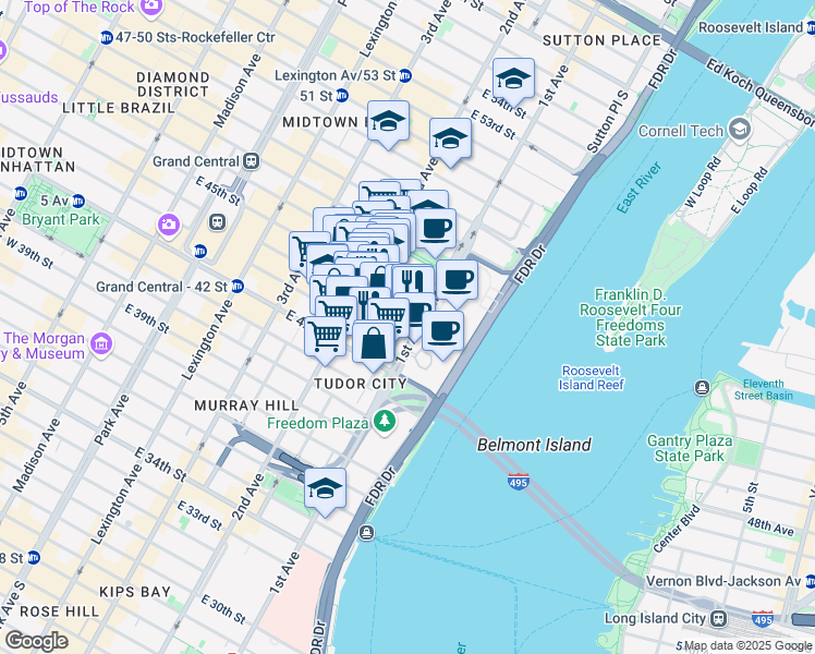 map of restaurants, bars, coffee shops, grocery stores, and more near in New York
