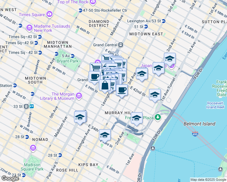 map of restaurants, bars, coffee shops, grocery stores, and more near in New York