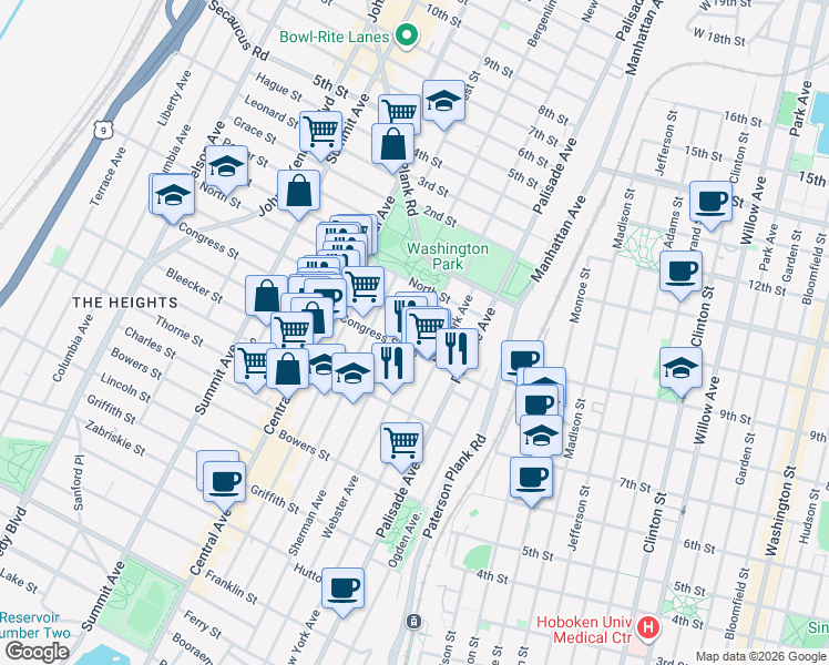 map of restaurants, bars, coffee shops, grocery stores, and more near 288 Sherman Avenue in Jersey City
