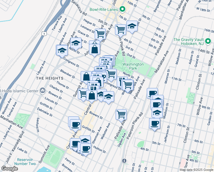 map of restaurants, bars, coffee shops, grocery stores, and more near 464 County Road 663 in Jersey City