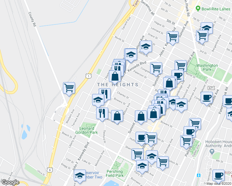 map of restaurants, bars, coffee shops, grocery stores, and more near in Jersey City
