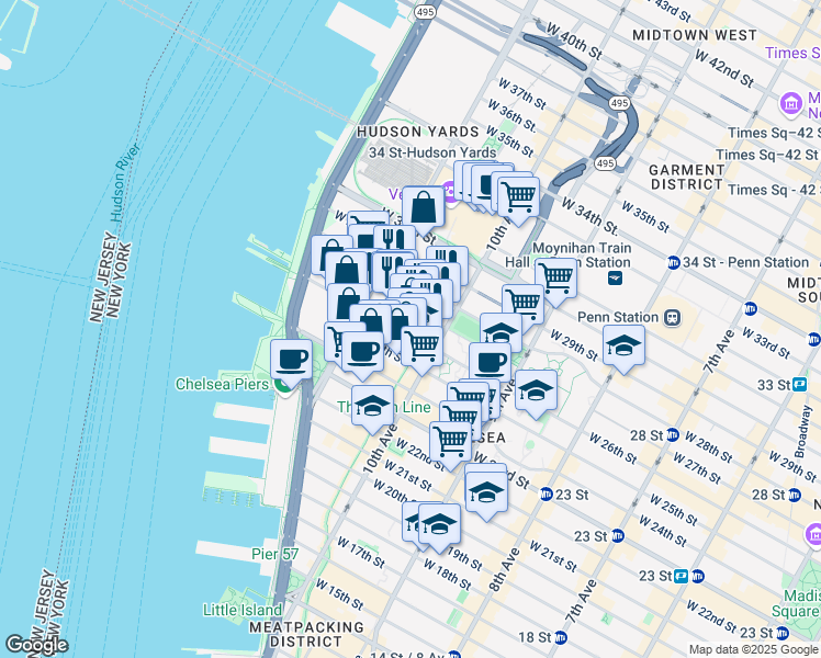 map of restaurants, bars, coffee shops, grocery stores, and more near 533 West 26th Street in New York