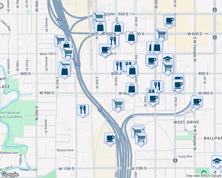 map of restaurants, bars, coffee shops, grocery stores, and more near in Salt Lake City