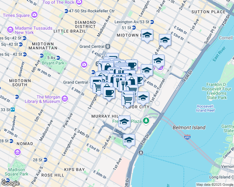 map of restaurants, bars, coffee shops, grocery stores, and more near 655 3rd Avenue in New York