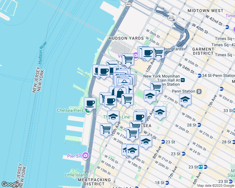 map of restaurants, bars, coffee shops, grocery stores, and more near 540 West 26th Street in New York