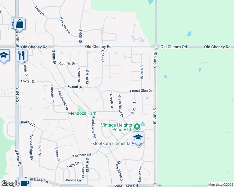 map of restaurants, bars, coffee shops, grocery stores, and more near 6101 Glass Ridge Drive in Lincoln