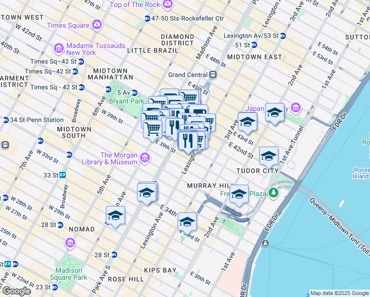 map of restaurants, bars, coffee shops, grocery stores, and more near in New York