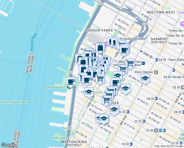 map of restaurants, bars, coffee shops, grocery stores, and more near 533 West 26th Street in New York
