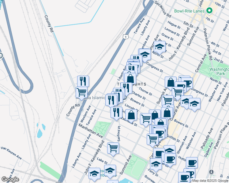 map of restaurants, bars, coffee shops, grocery stores, and more near 403 County Road 647 in Jersey City