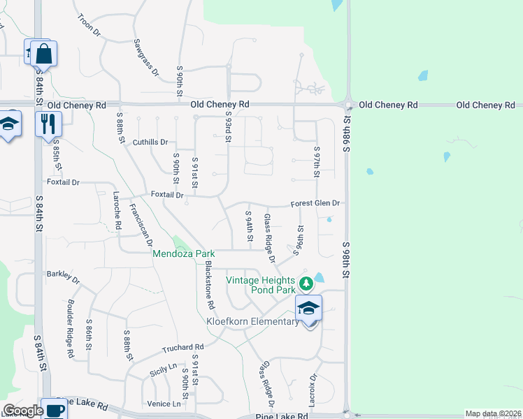 map of restaurants, bars, coffee shops, grocery stores, and more near 6101 Glass Ridge Drive in Lincoln
