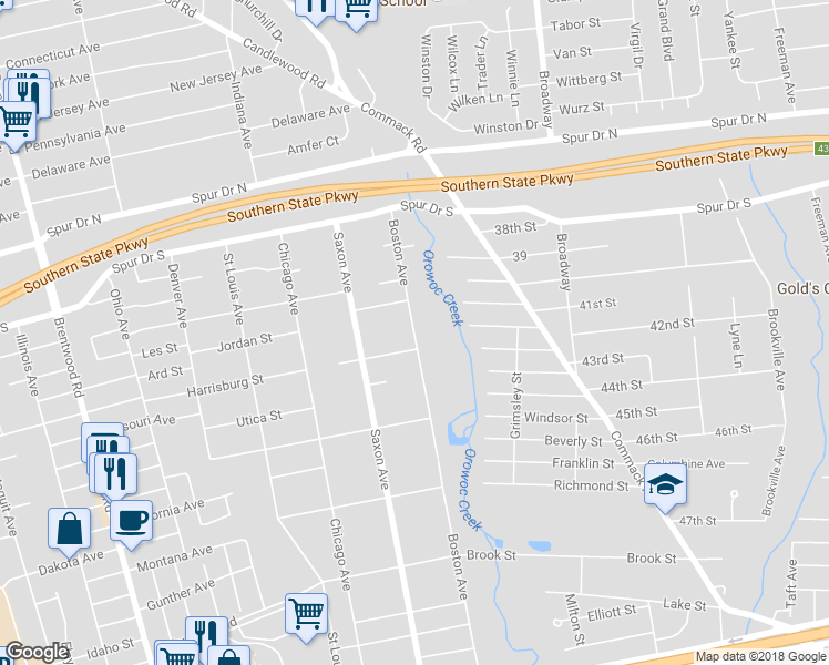 map of restaurants, bars, coffee shops, grocery stores, and more near 1359 Boston Avenue in Bay Shore