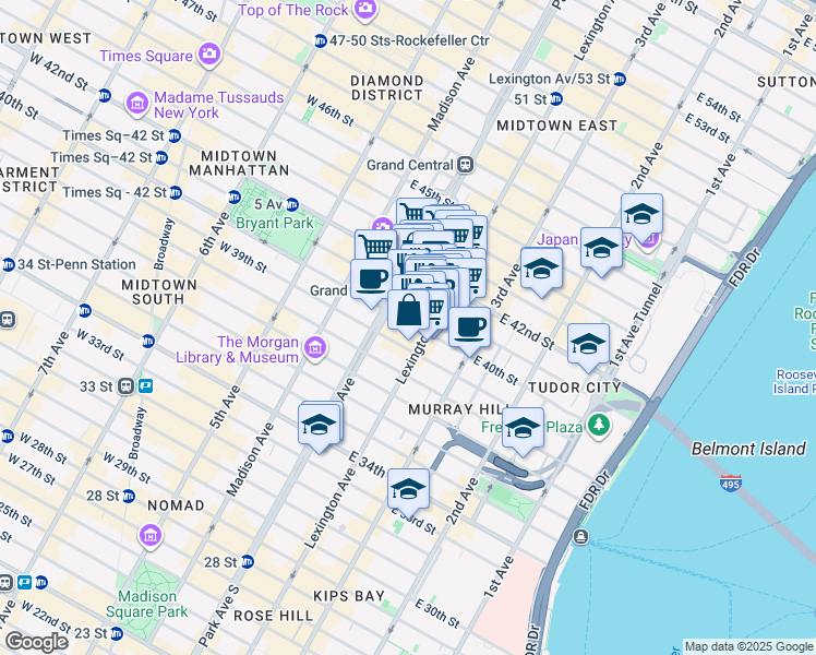 map of restaurants, bars, coffee shops, grocery stores, and more near in New York