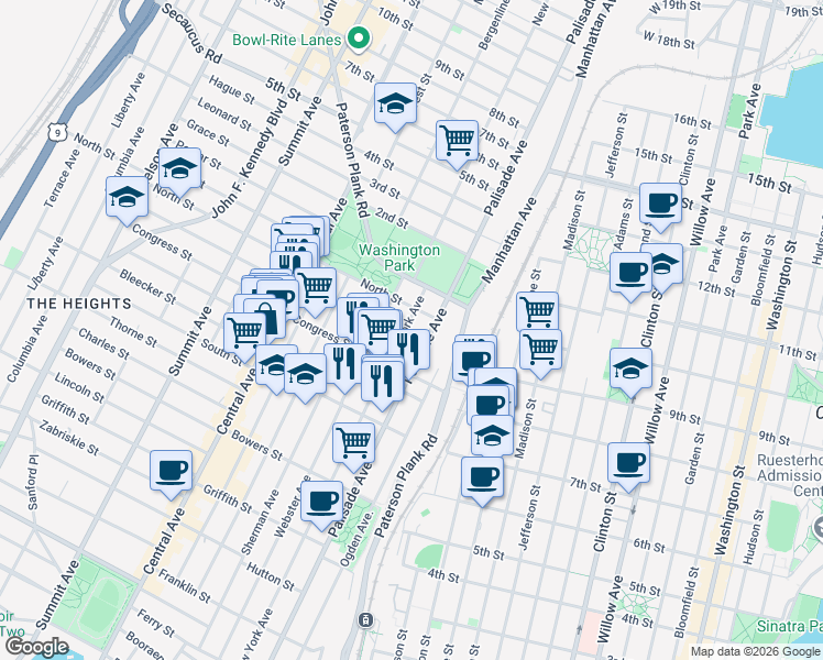 map of restaurants, bars, coffee shops, grocery stores, and more near 419 New York Avenue in Jersey City
