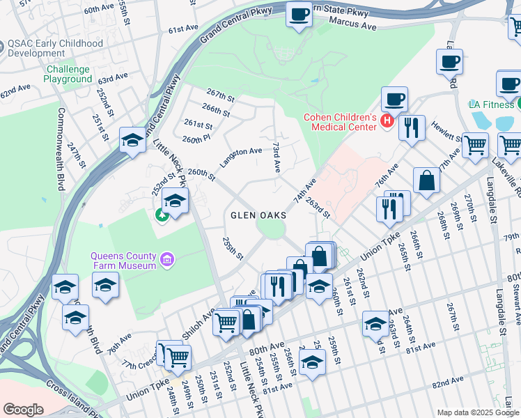 map of restaurants, bars, coffee shops, grocery stores, and more near in Queens