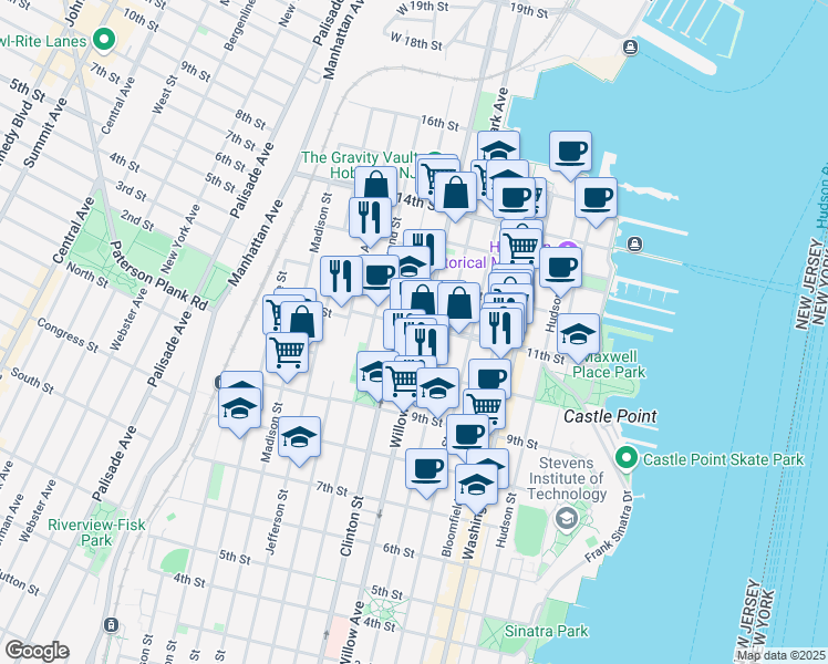 map of restaurants, bars, coffee shops, grocery stores, and more near 315 11th Street in Hoboken