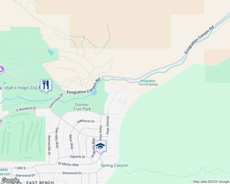 map of restaurants, bars, coffee shops, grocery stores, and more near 875 Donner Way in Salt Lake City