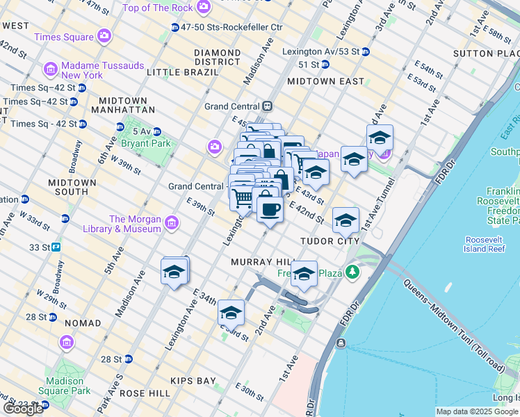 map of restaurants, bars, coffee shops, grocery stores, and more near in New York