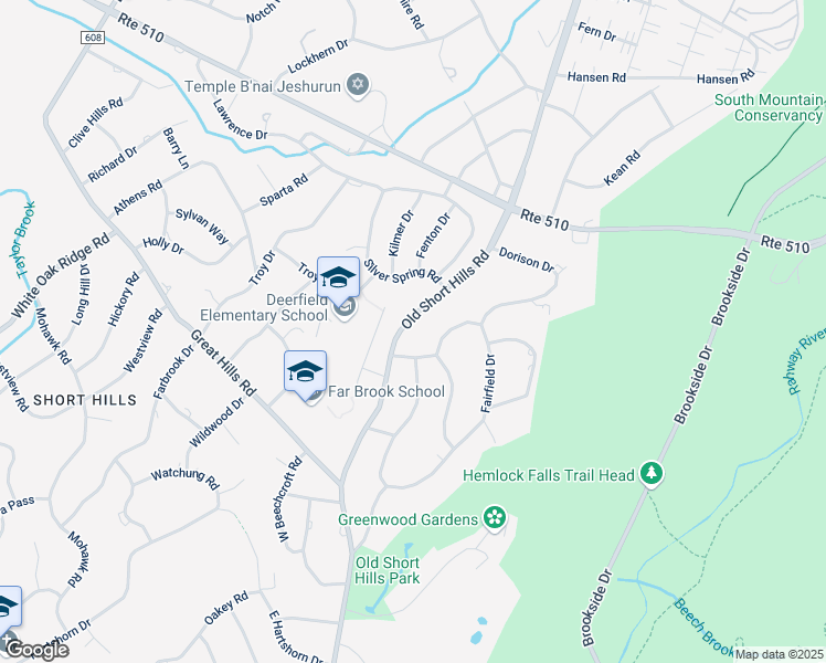 map of restaurants, bars, coffee shops, grocery stores, and more near 410 Old Short Hills Road in Essex County