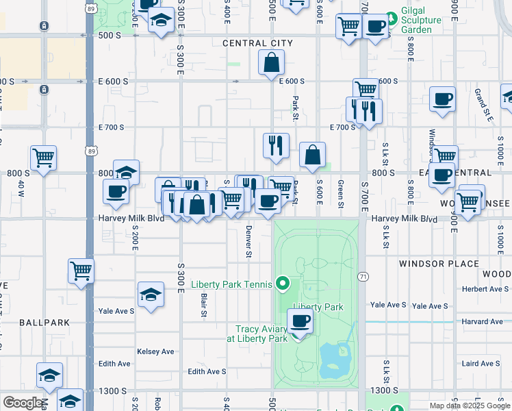 map of restaurants, bars, coffee shops, grocery stores, and more near in Salt Lake City