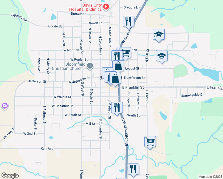 map of restaurants, bars, coffee shops, grocery stores, and more near in Bloomfield