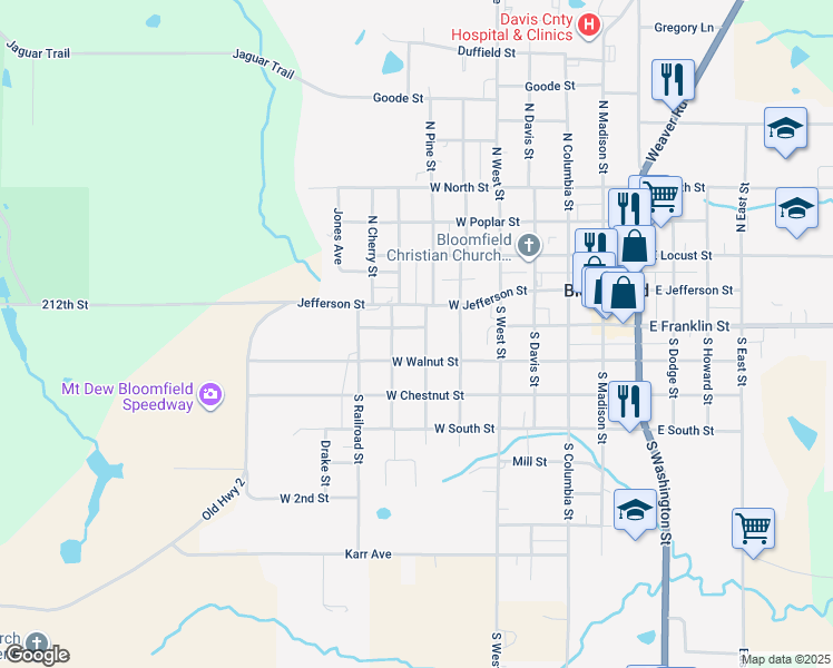 map of restaurants, bars, coffee shops, grocery stores, and more near 601-699 West Franklin Street in Bloomfield