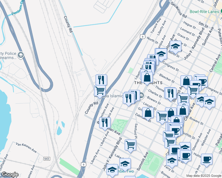 map of restaurants, bars, coffee shops, grocery stores, and more near 576 Tonnelle Avenue in Jersey City