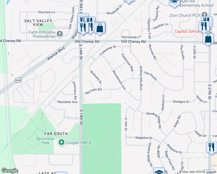 map of restaurants, bars, coffee shops, grocery stores, and more near 1622 Old Farm Road in Lincoln